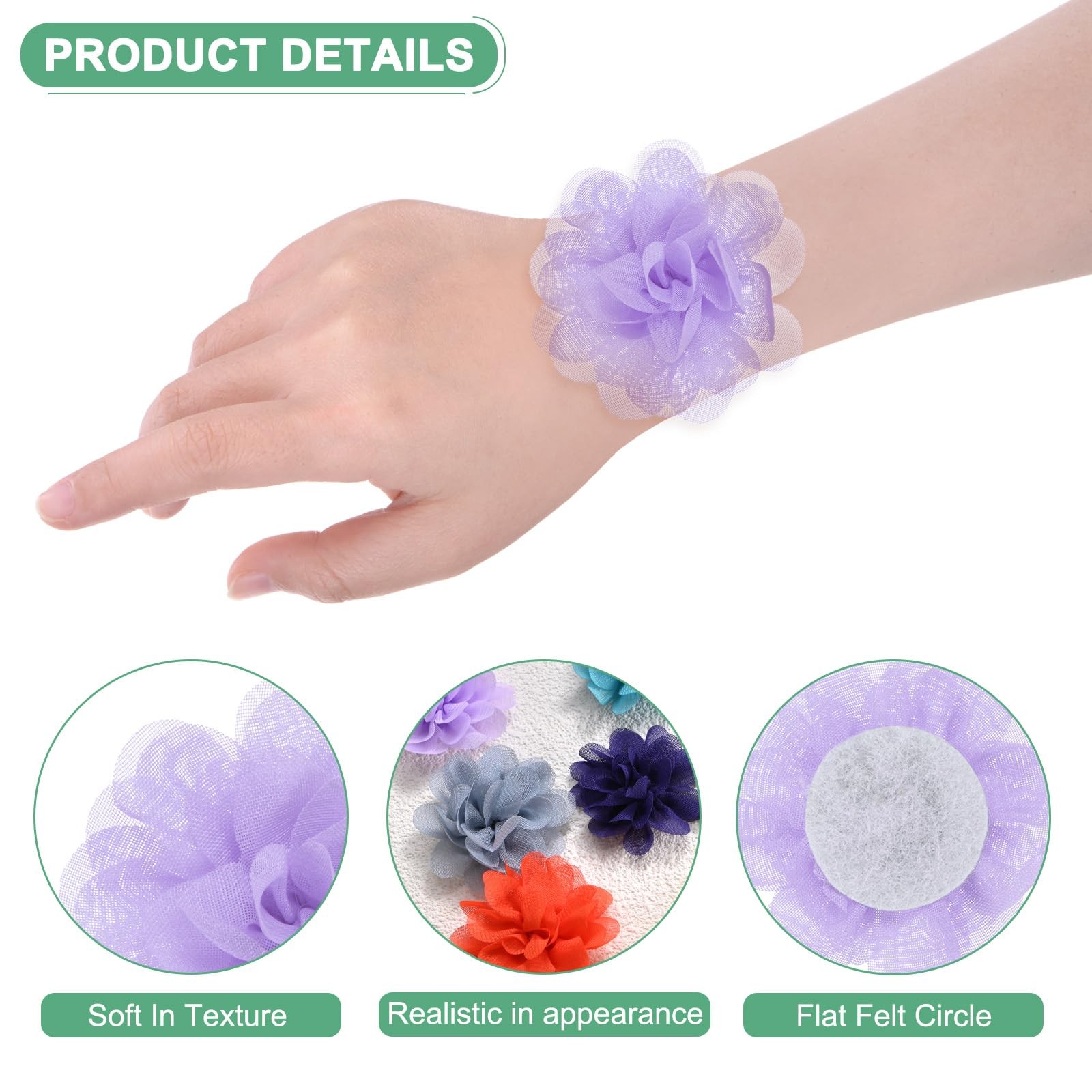 12 PCS Lilac Chiffon Flowers 1.97×1.97 Inch Artificial Fabric Decoration Round