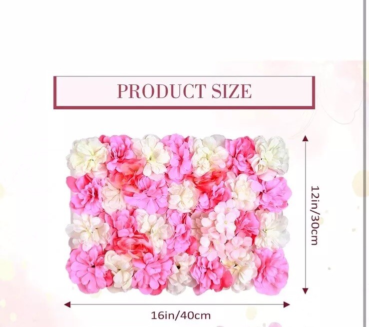 Omldggr 4 Pack 12×16” White & Pink Silk Artificial Flower Wall, Pink Faux Rose