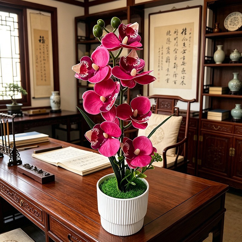 Soft Plastic Artificial Orchid in Pot 12.2in/31cm Tall for Home Office Tabletop