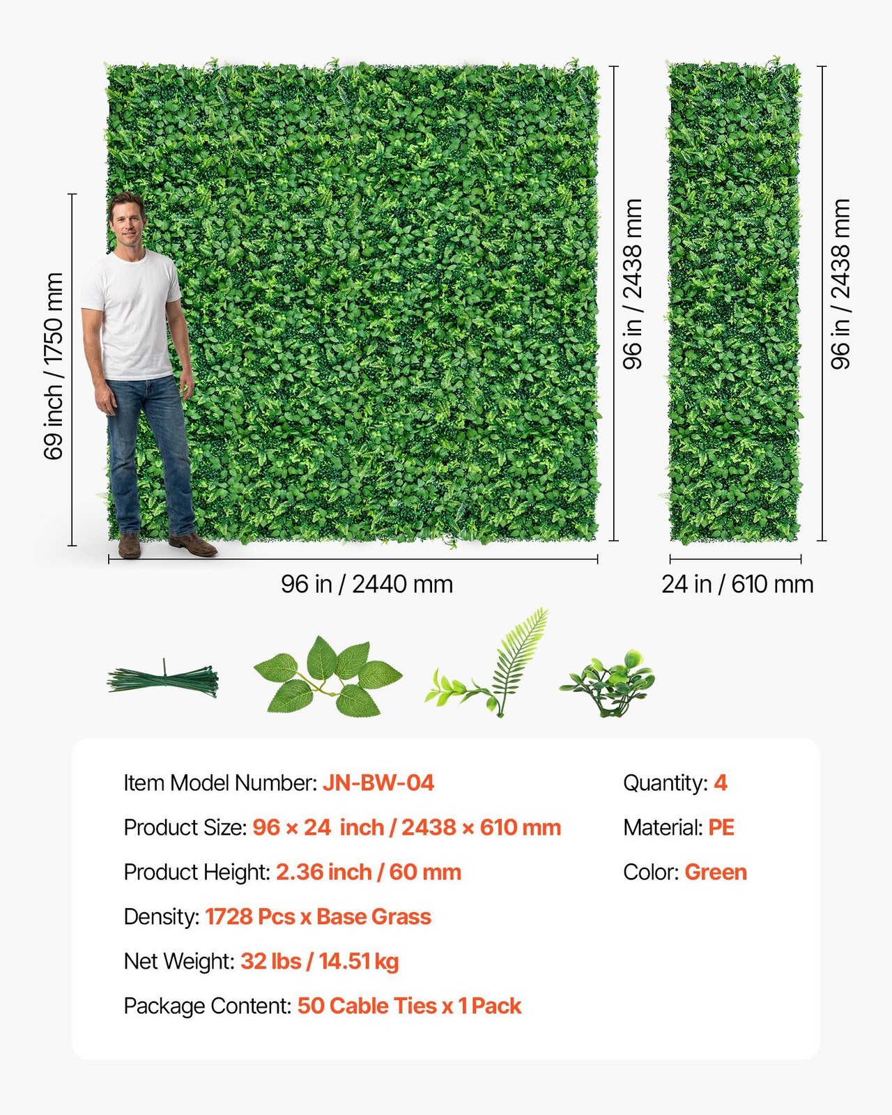 Lifelike Artificial Boxwood Panels, 4pcs 2x8ft, Dense 3D Foliage Privacy Screen