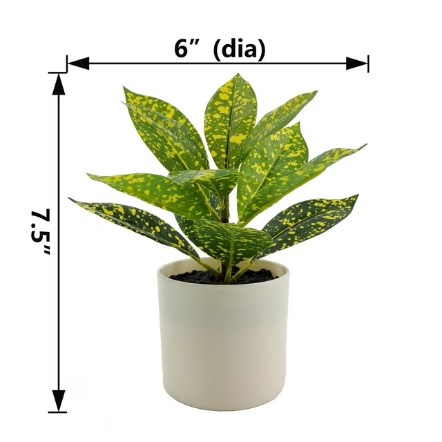 Mainstays 7.5″ Artificial Spotted Laurel Plant in Pot Faux Indoor Home Office