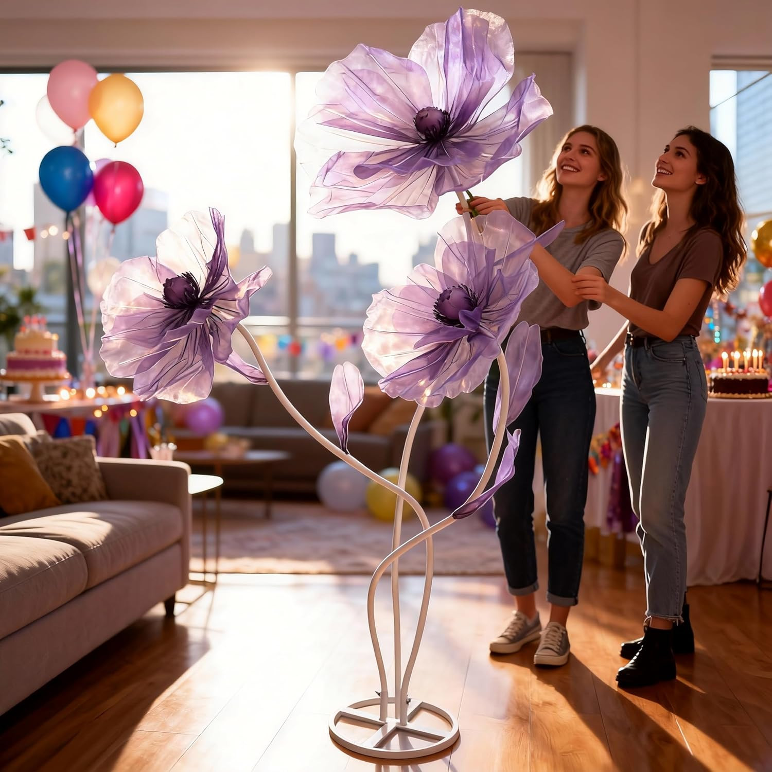 Purple Giant Silk Flowers – 3-Head Artificial Decor for Weddings & Parties
