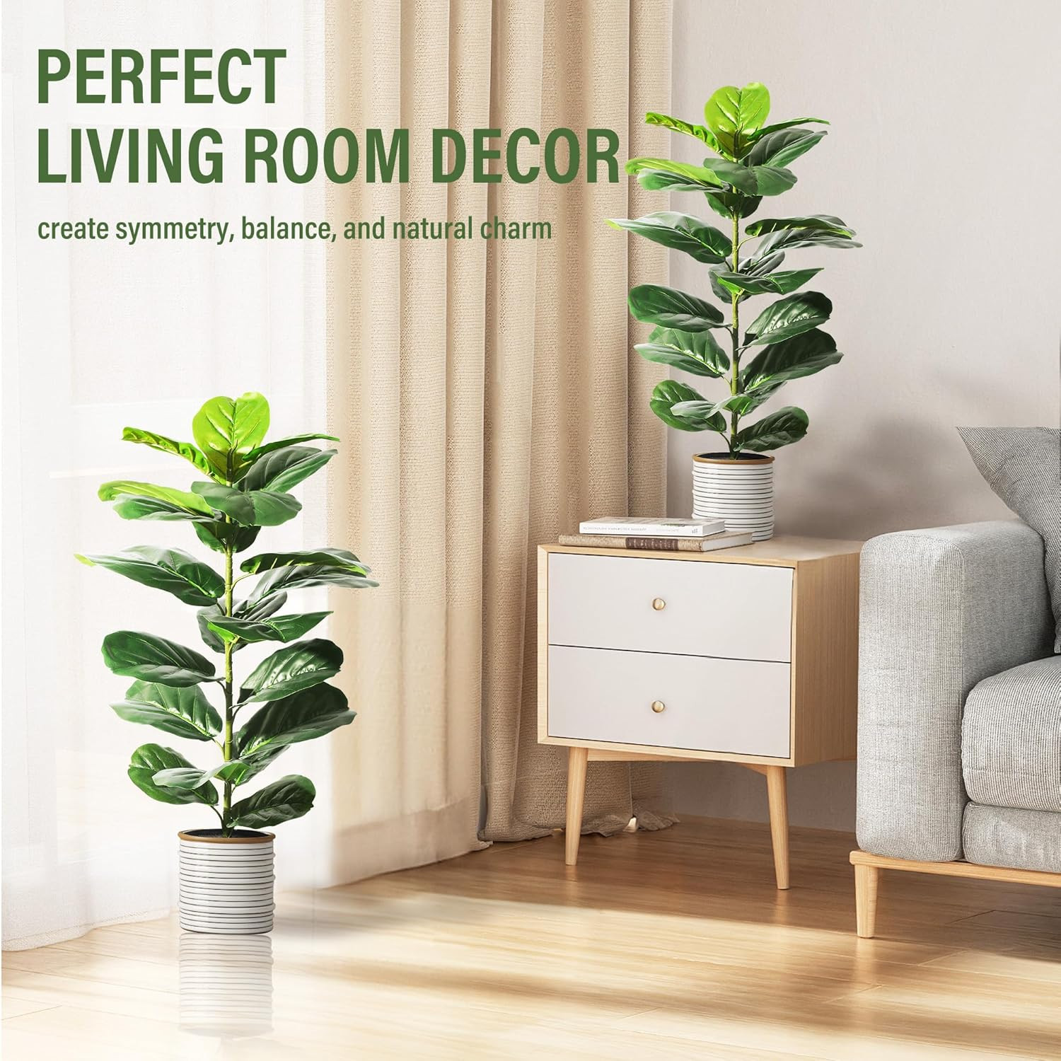 30″ Artificial Fiddle Leaf Fig Tree – 2 Pack Faux Plants with Pots for Decor