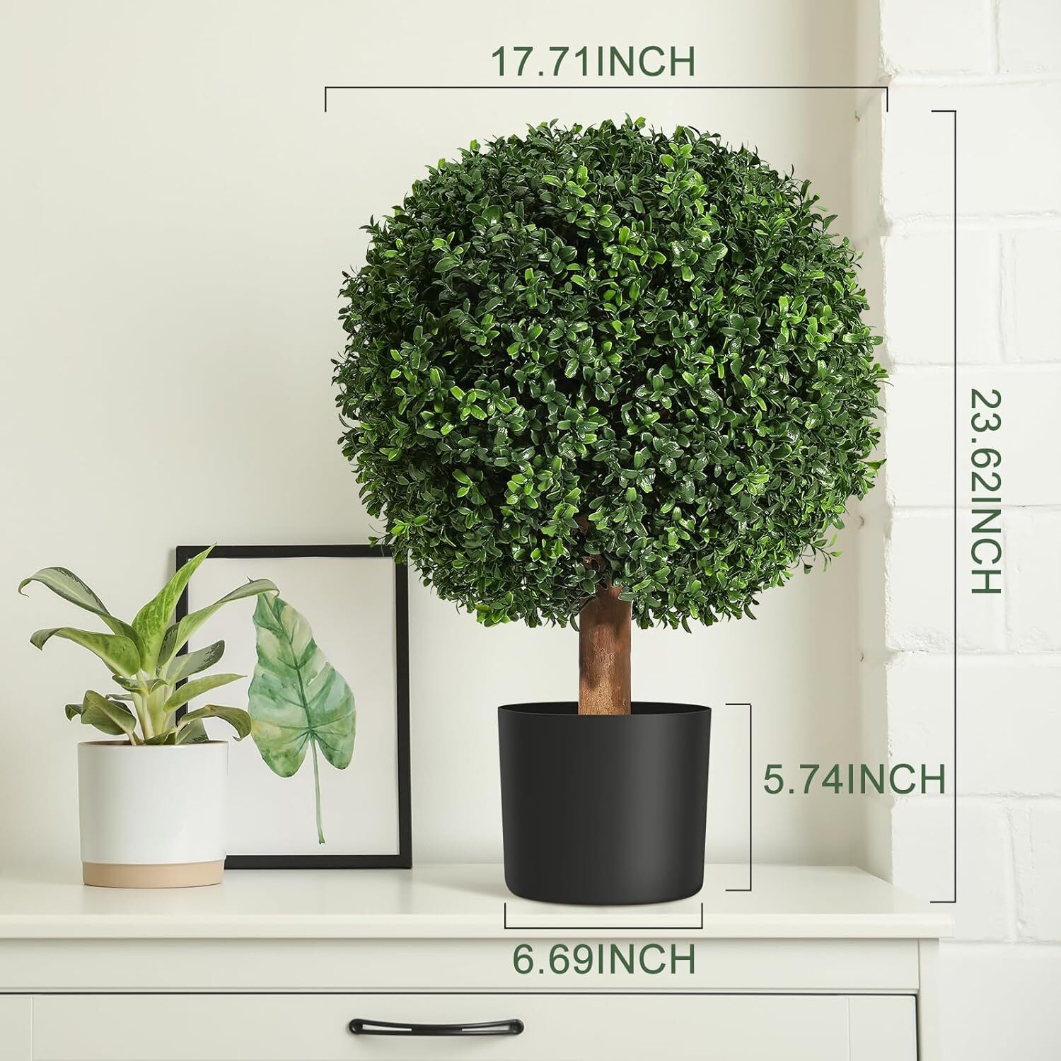 24 Inch Artificial Topiary Boxwood Ball Trees, Set of 2 Plants with 6″ x 5″ Pot
