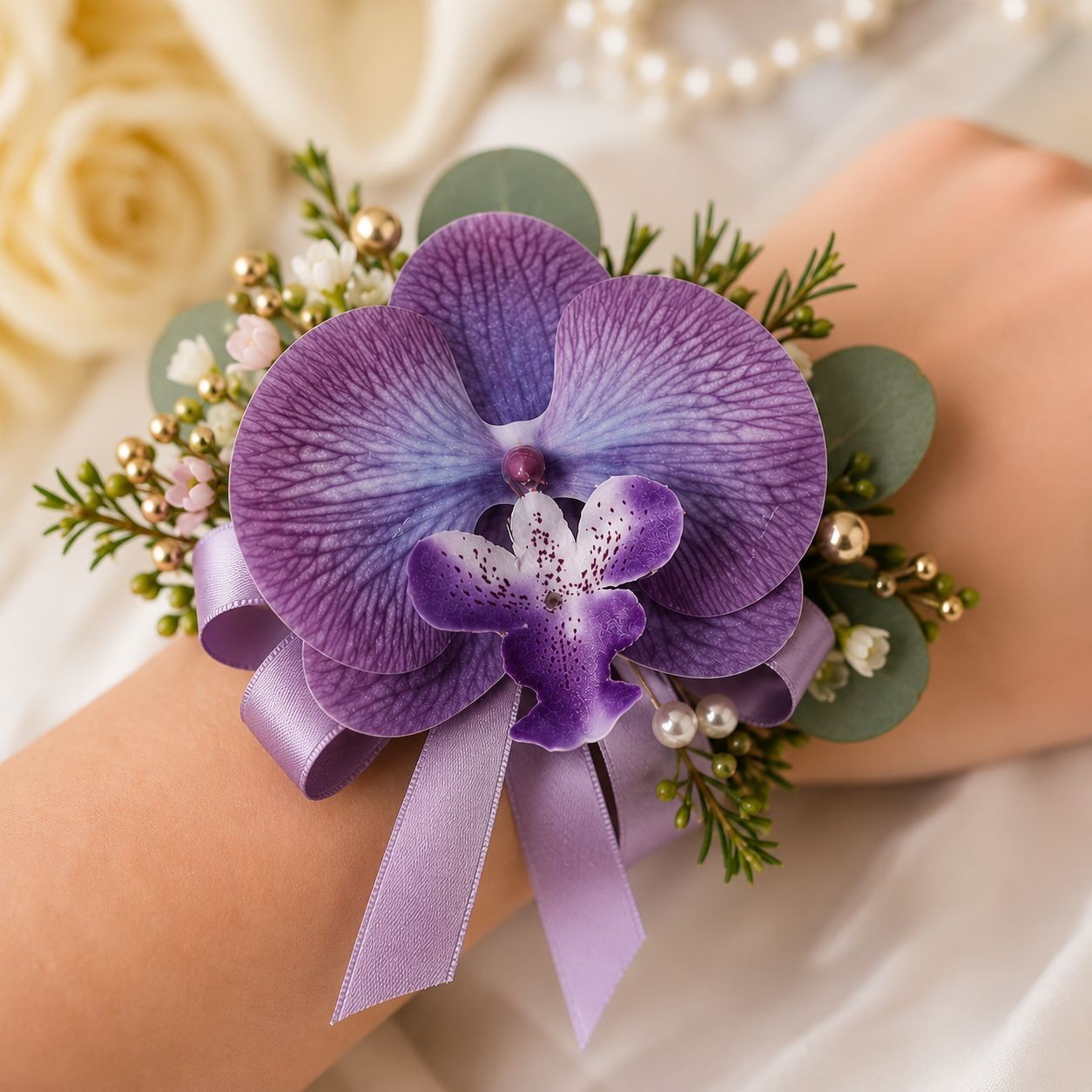 Real Touch Orchid Heads Set of 2 Purple Phalaenopsis Blooms 3.5 Inch for Corsage