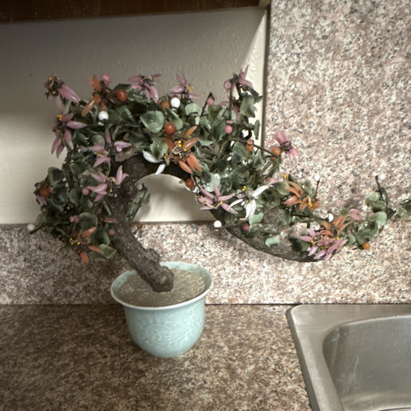 Vintage Chinese Jade and heart stone bonsai tree