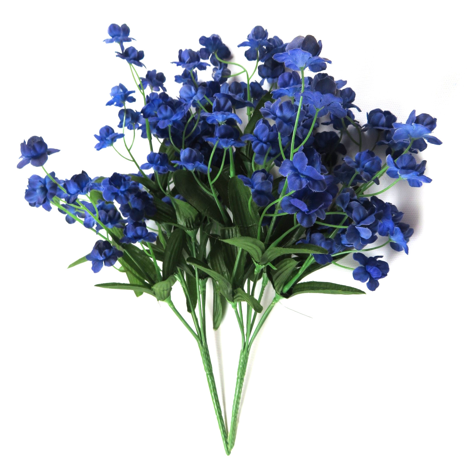 Mixed bouquet of artificial flowers, yellow & orange daisies, blue, 7 bundles