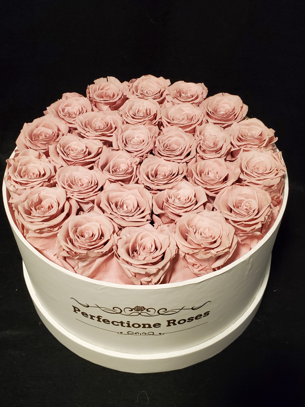 Perfectione Preserved REAL PINK ROSES White Round Lidded Box ~ Lasts 3-5 Years
