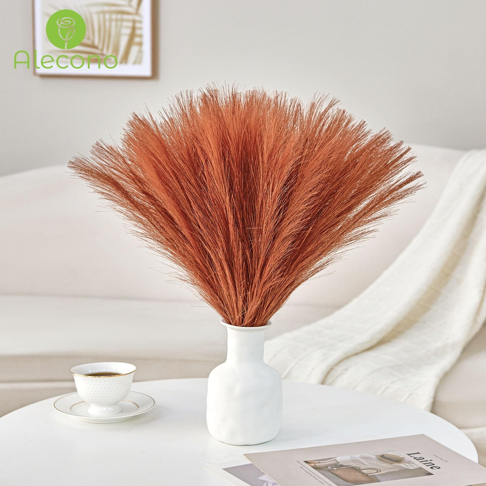 30Pcs Pampas Grass Decor 17.7 Inch, Artificial Faux Fall Orange Pampas for Fl…
