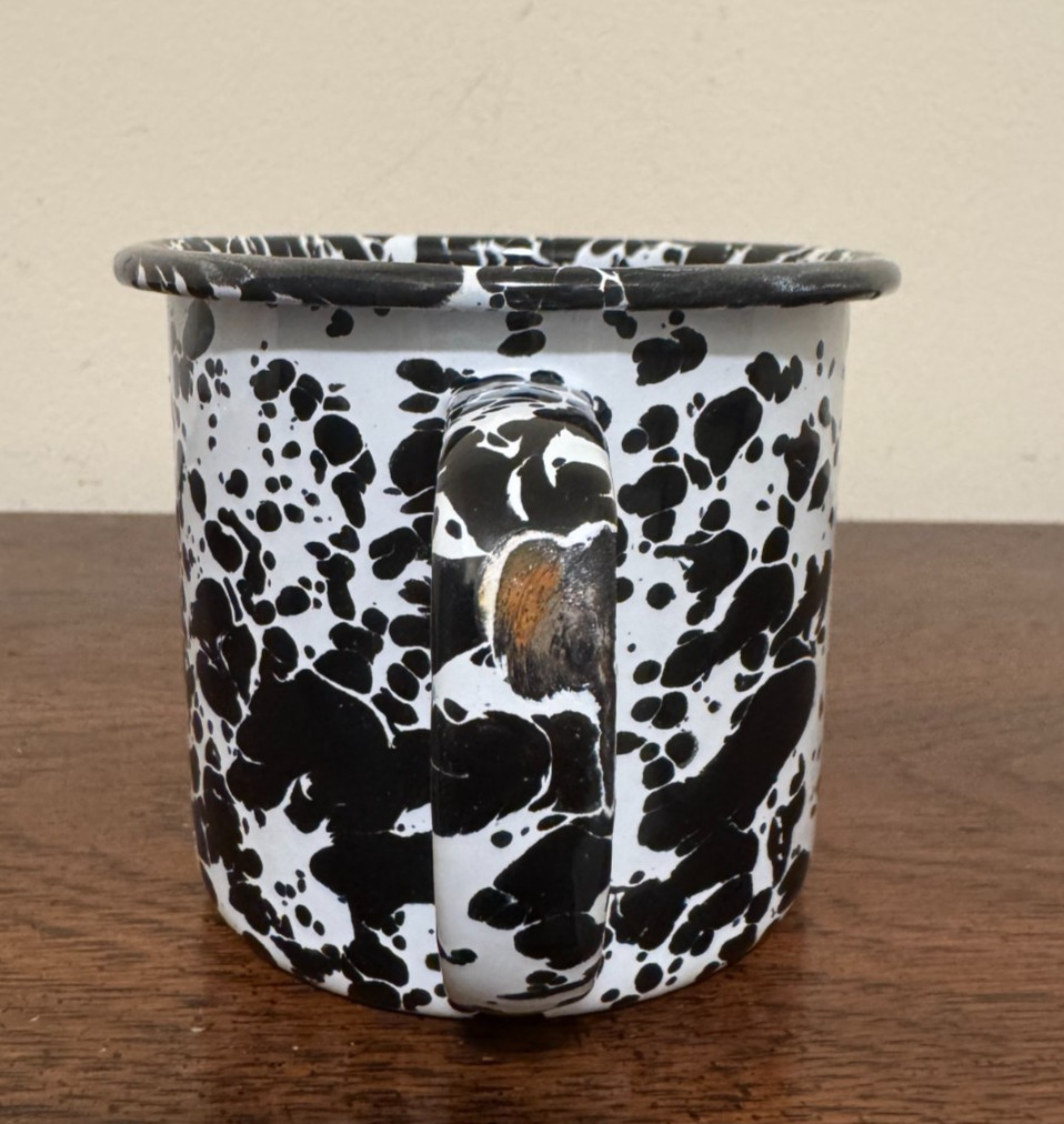 Crow Canyon Black White Splatterware Enamel Mug Planter Pencil Holder Rustic