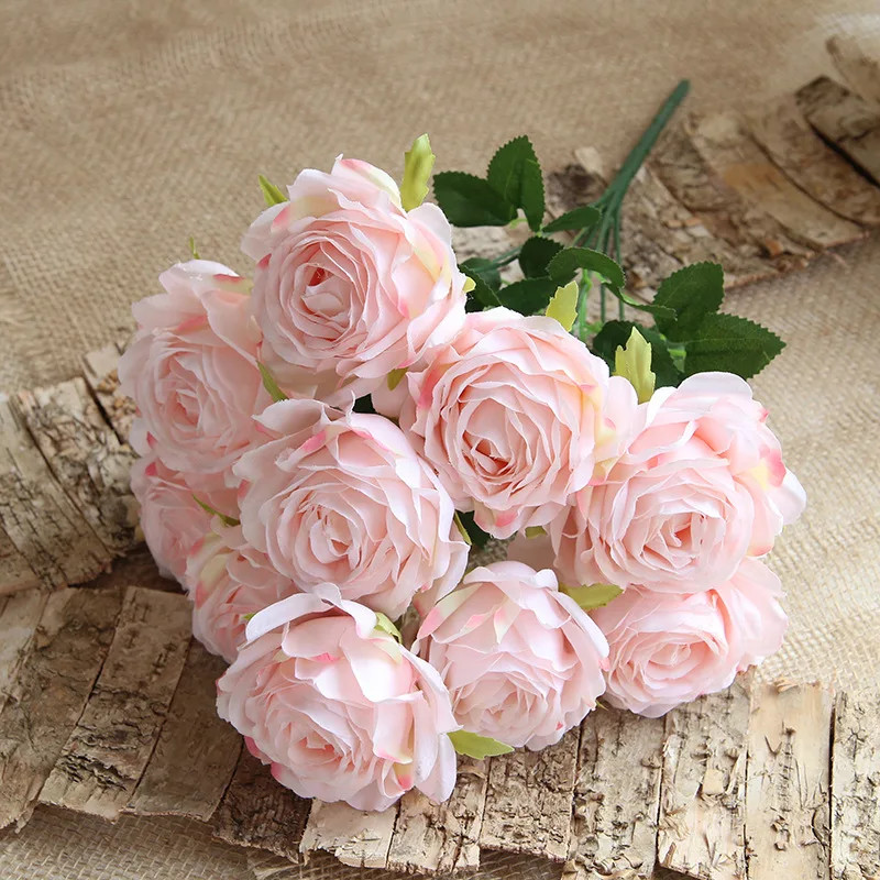 10 Heads Silk Rose Artificial Flowers Bouquet Wedding Garden Home Party Decor