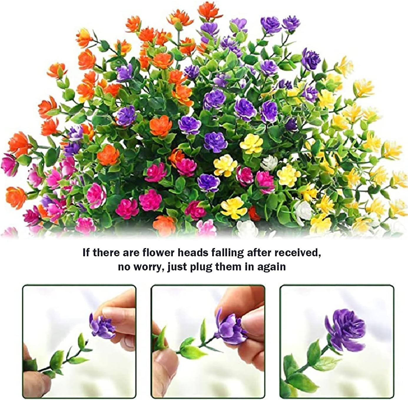 6-Pack UV-Resistant Artificial Outdoor Flowers for Decor