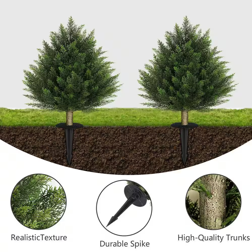 Artificial Cedar Bush Shrubs 2ft Set of 2 Outdoor Indoor UV Resistant Fake Plant