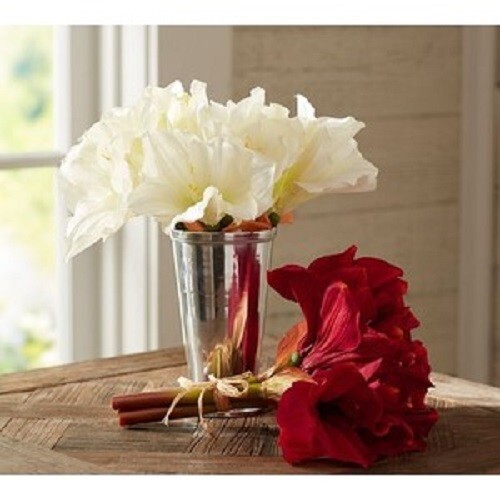 New Pottery Barn Faux Flowers White Amaryllis 3 Stems Bunch Bundle Arrangement