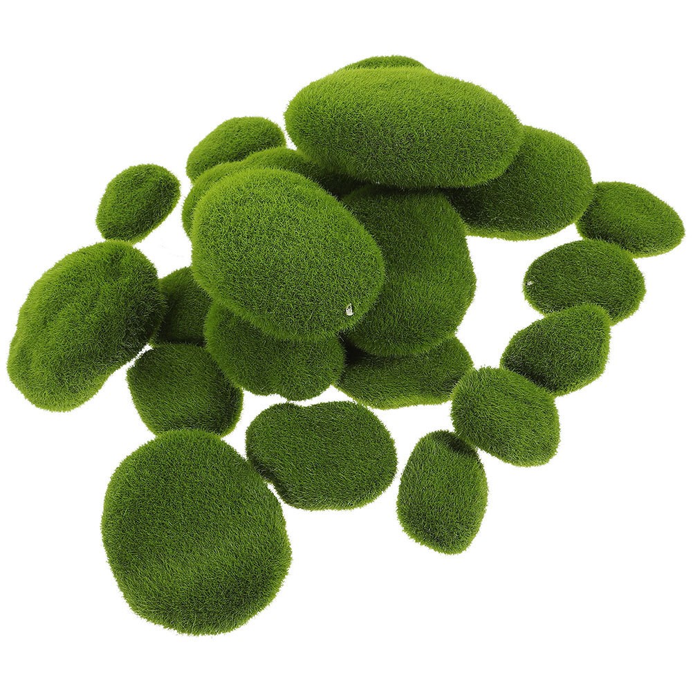 25 Pcs Artificial balls Faux Moss Stone Decorative Lifelike Green Stones