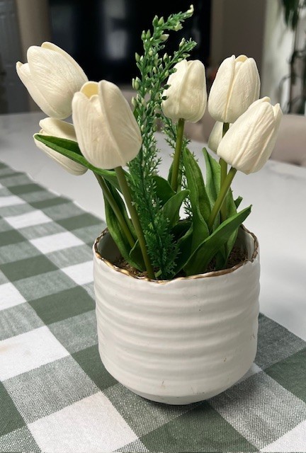 Floral Home Decor White Potted Tulip Bouquet in Pot