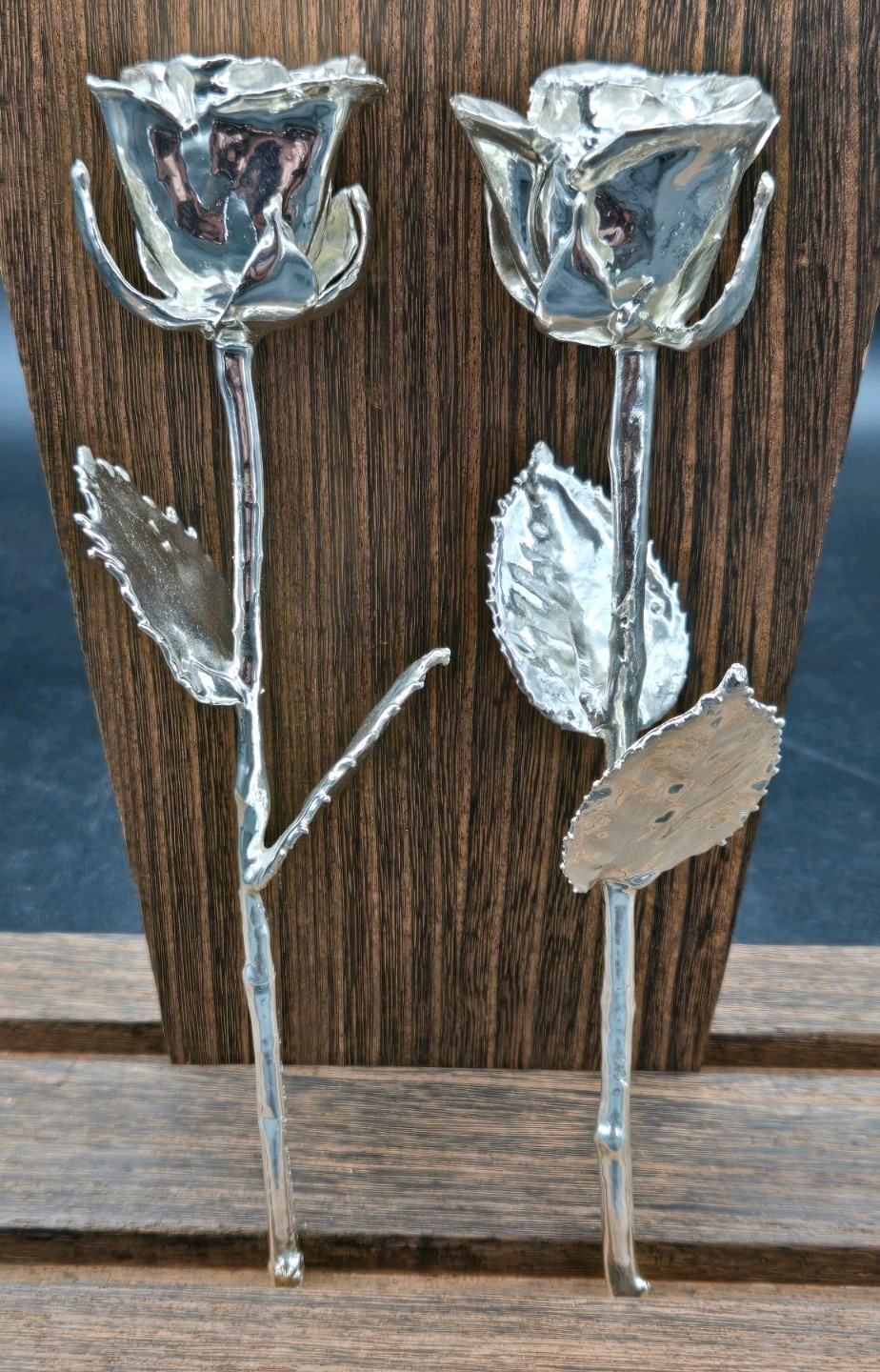 Two Real Roses Dipped In Silver