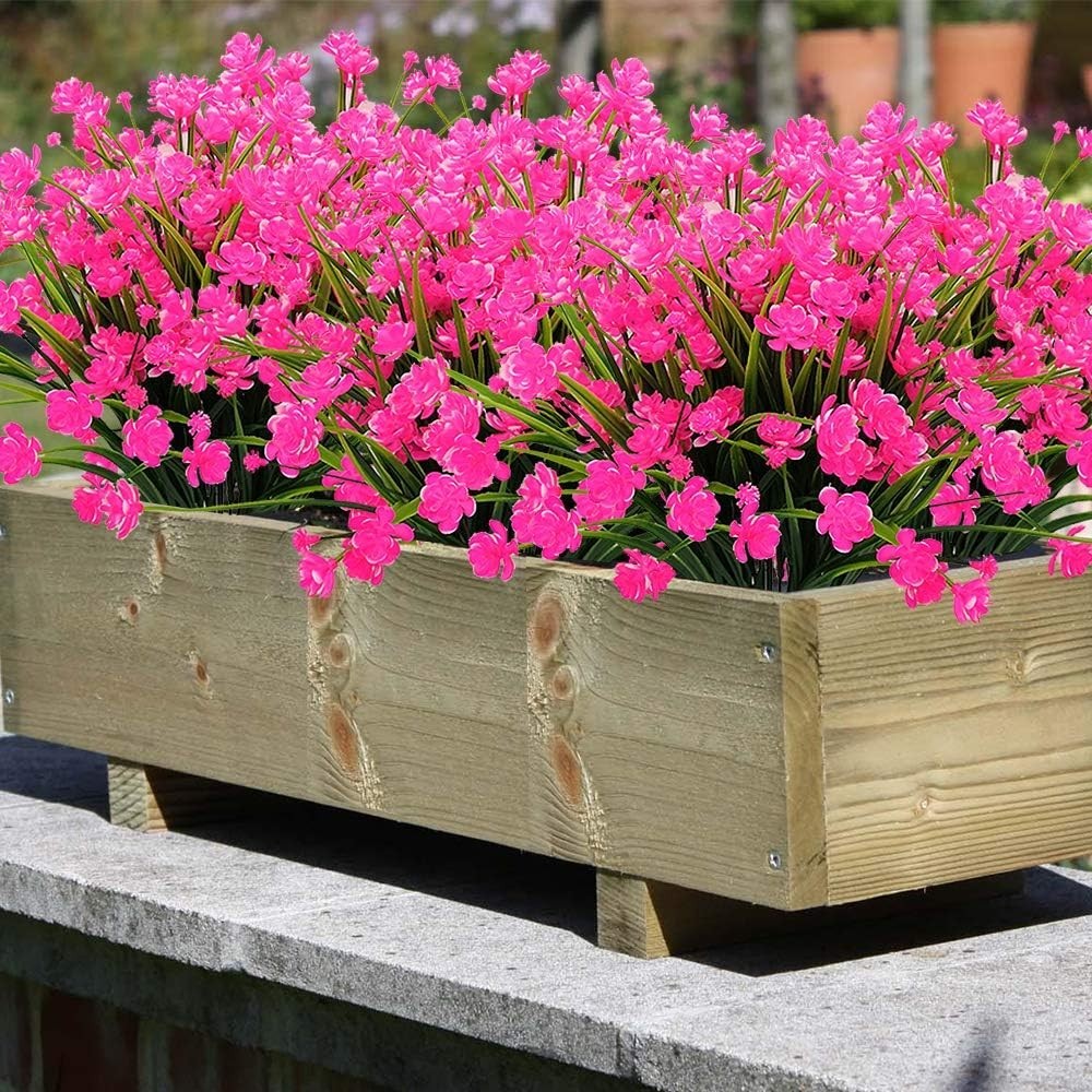 Artificial Flowers Outdoor 10 Bundles Pink UV Resistant Fake Plants Indoor Ga…
