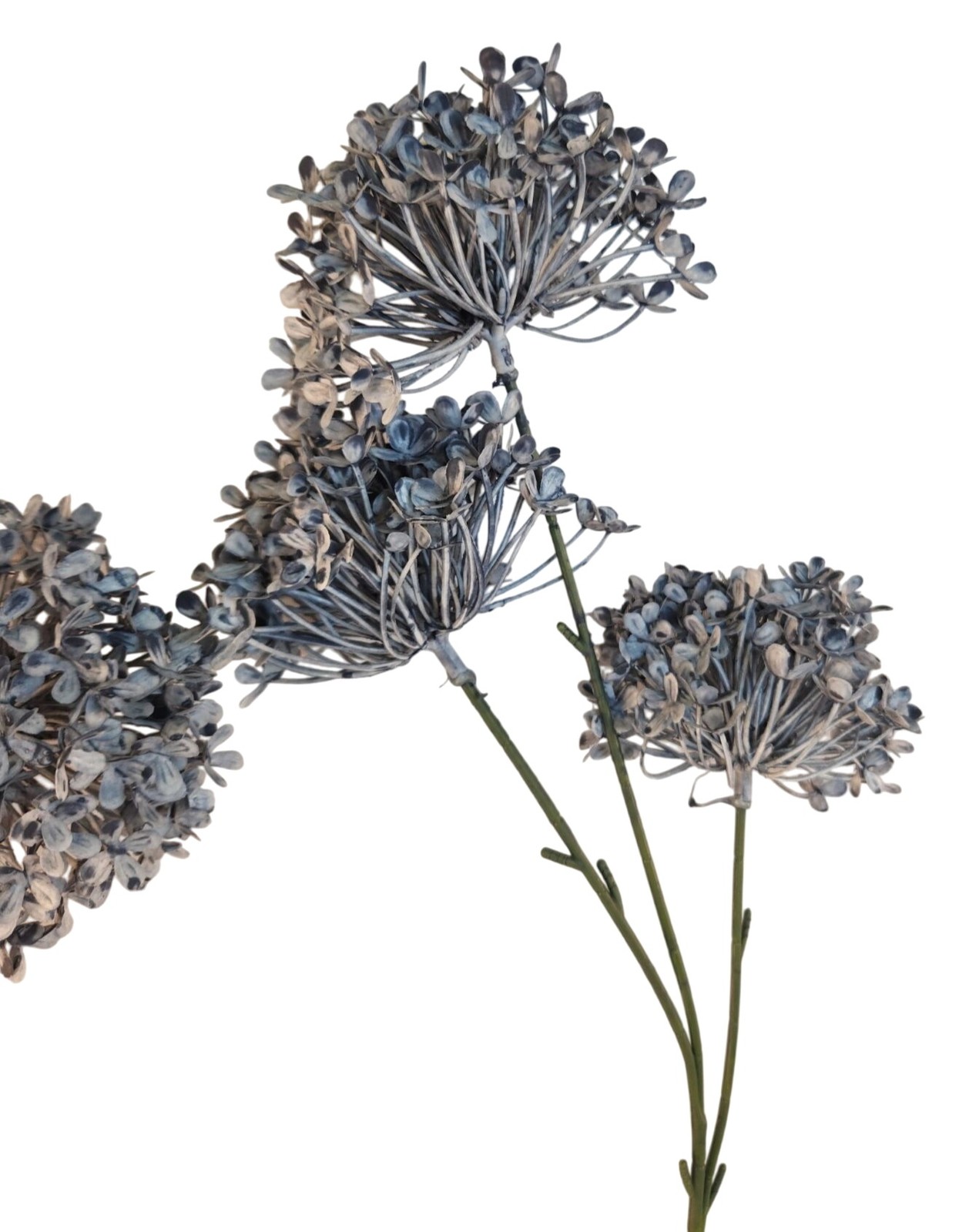 Artificial Blue Allium Flower Stems Set of 2 Dusty French Blue Faux Floral Spray
