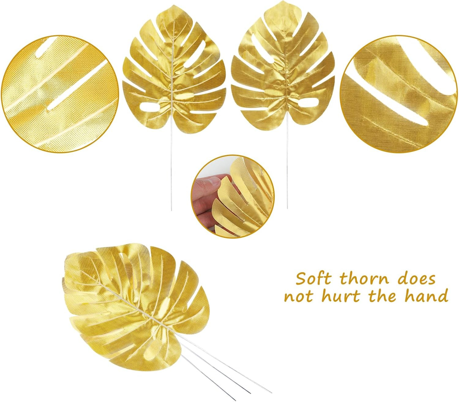 24PCS Golden Artificial Palm Leaves, 3 Sizes Faux Monstera Leaves Simulation Saf