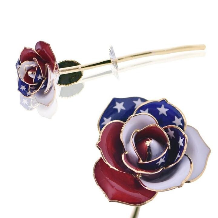 American Flag Patriotic 24K Gold Dipped Long Stem Forever Rose