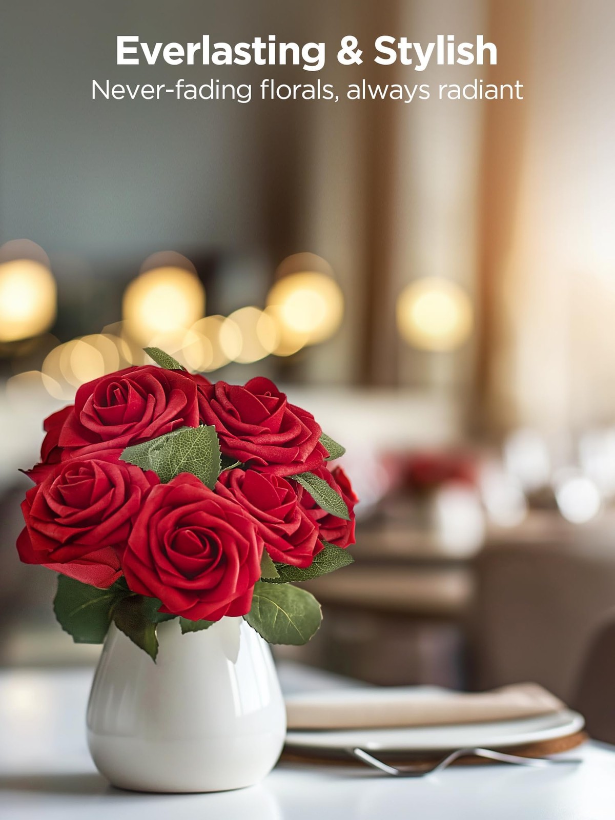 Artificial Flowers, 50 Pcs Dark Red Foam Fake Roses Bulk with Stems for Mothe…