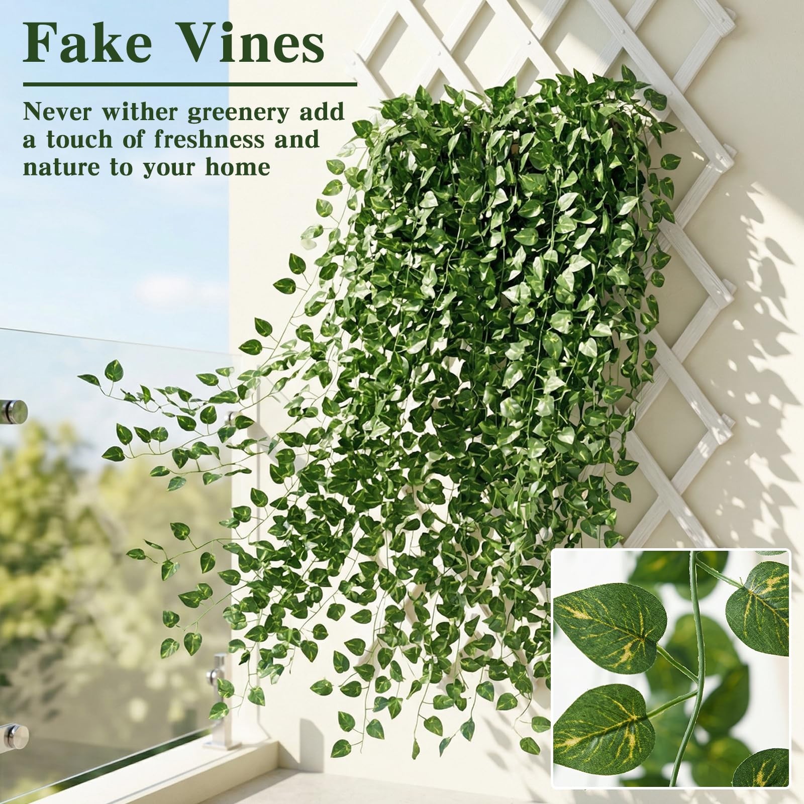 Fake Ivy Vines for Room Decor 12pcs Fake Ivy Greenery Garland Wall Decor (Pot…