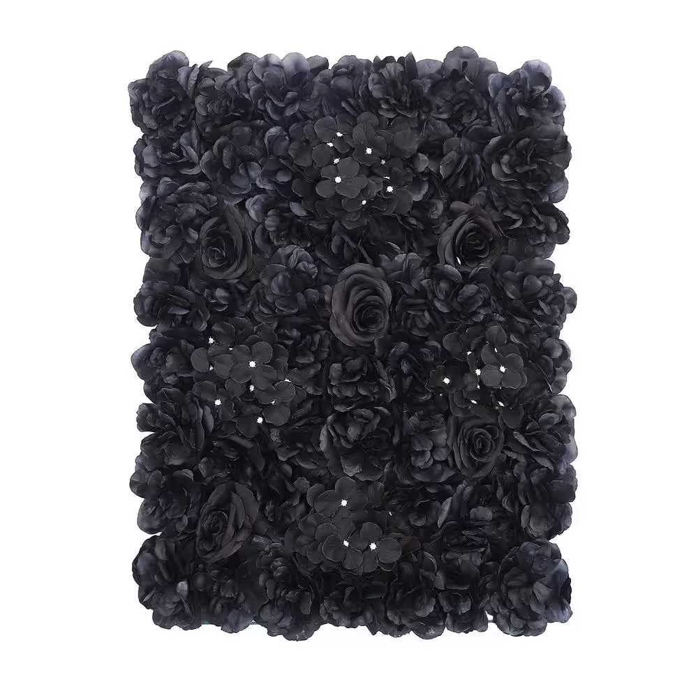 12-Pieces 23.62 In.X15.75 In. Black Artificial Flower Wall Panel Artificial Dahl