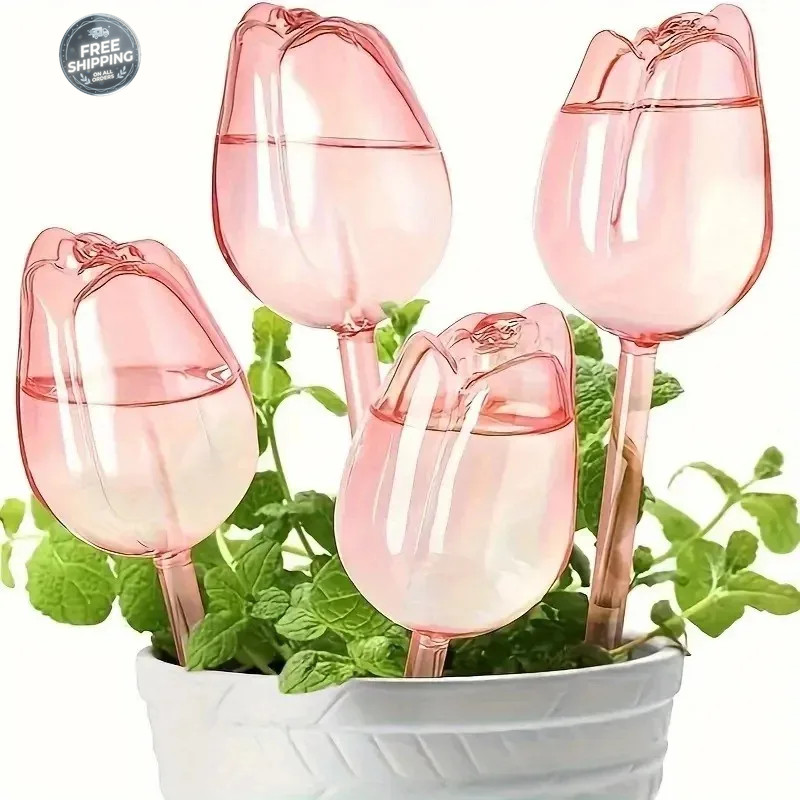 Pink Tulip Watering Globes Auto Plant Drip Irrigation Indoor Outdoor Tools