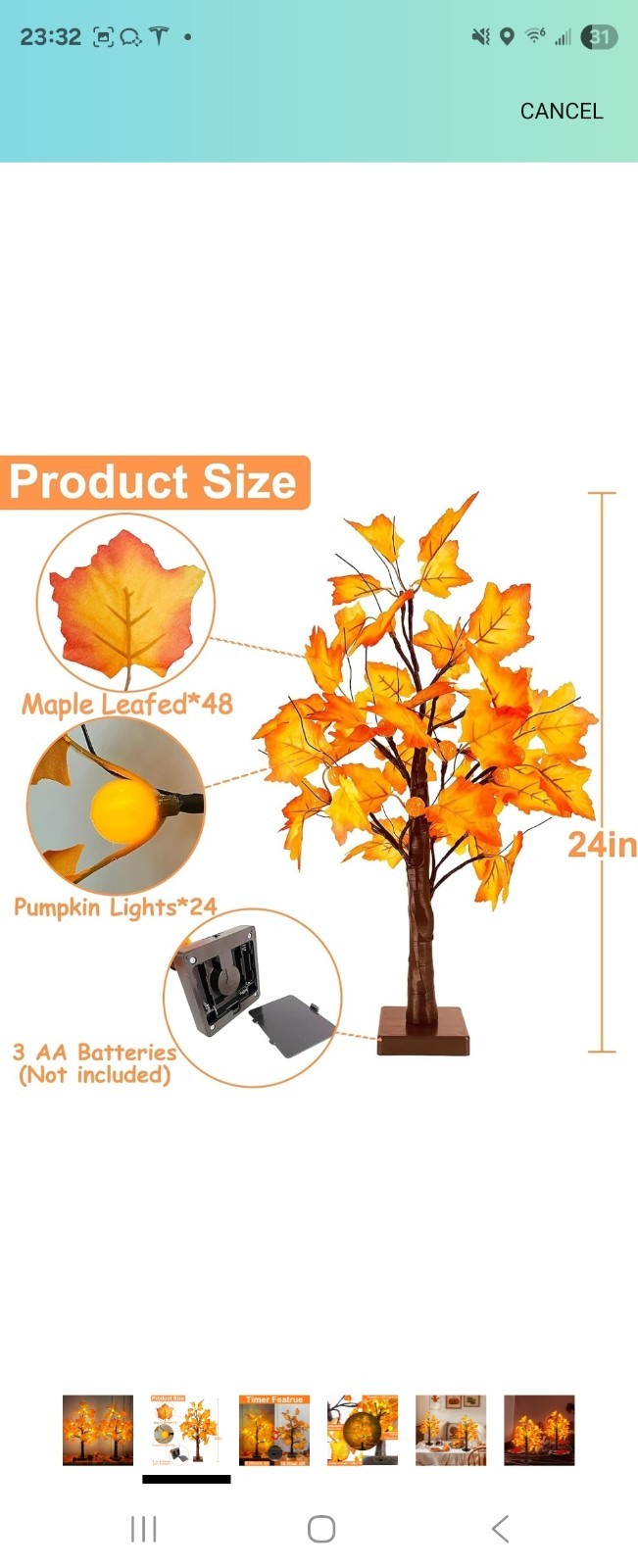 Fall Tree with Light Thanksgiving, 2 Pack Artificial Tree Light for Fall