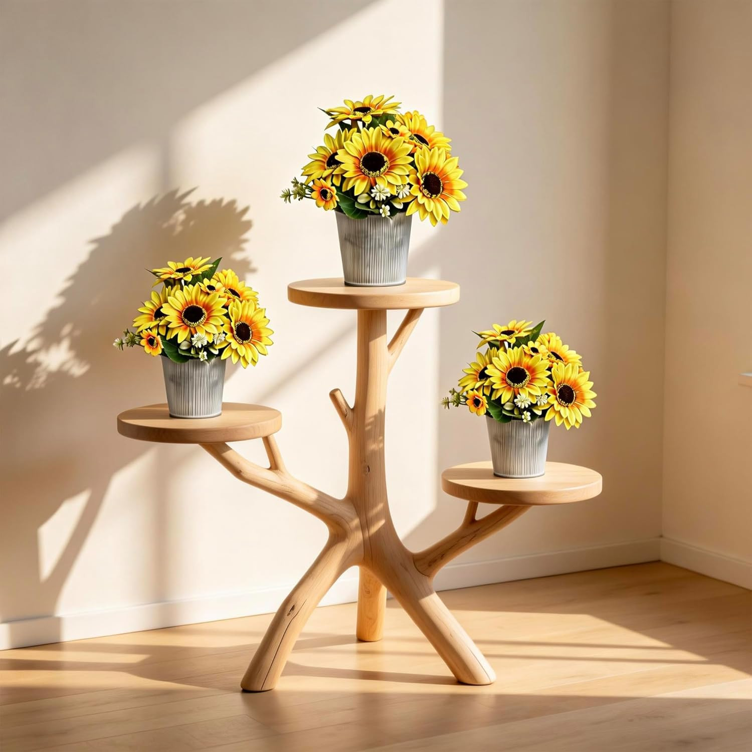 3-Pack Artificial Sunflower Arrangement in Galvanized Metal Pot, Faux Sunflower