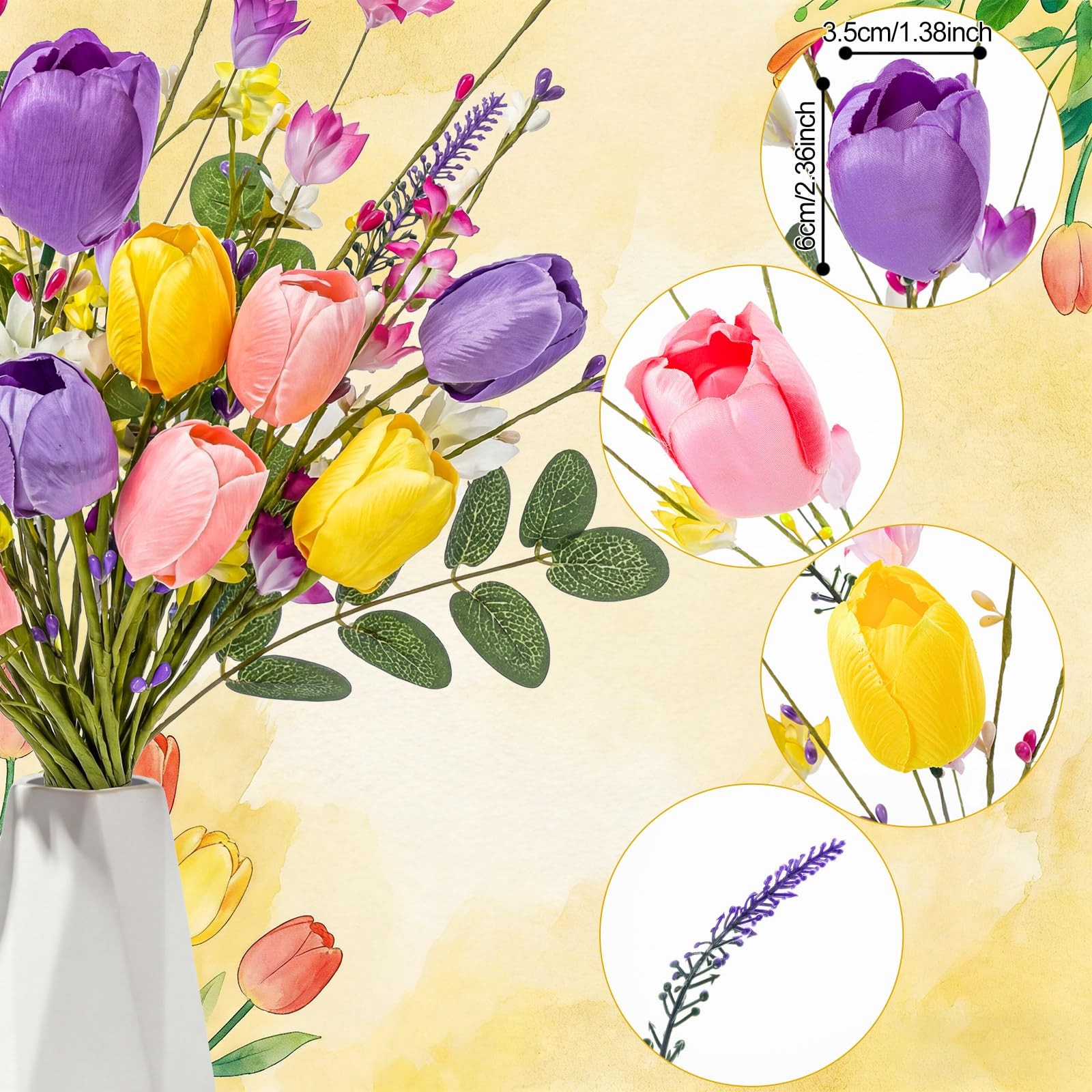 Artificial Spring Flowers 18 Bundles Artificial Pastel Faux Tulips Spring Fak…