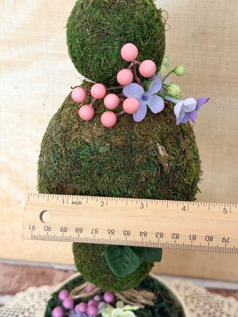 VINTAGE TIN POT TRIPLE MOSS-BALL TOPIARY TREE COTTAGECORE SHABBY CHIC DECOR