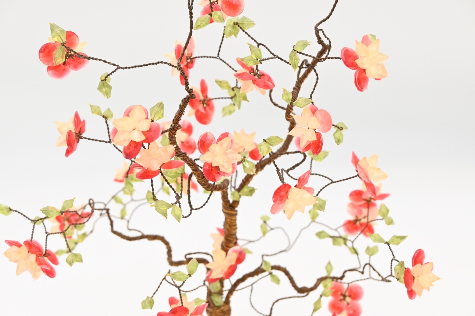 Vintage Decorative Wrapped Copper Wire Bonsai Tree Cherry Blossom Flowers
