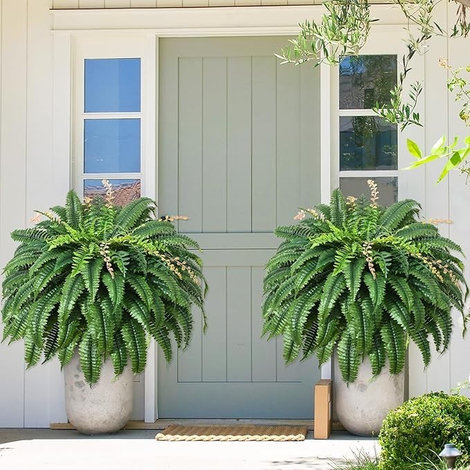 Artificial Ferns 48 Inch 128 Leaves UV Resistant Faux Boston Fern 2 Pack