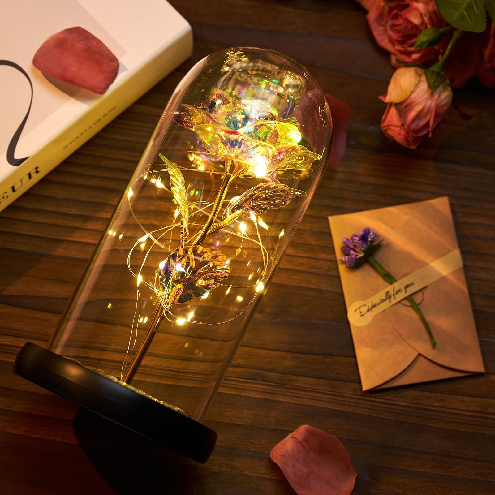 Mothers Day Mom Gifts for Mom Forever Rose in Glass Dome Gift Set – Glowing E…