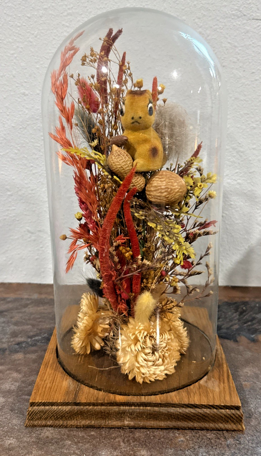 Vintage Roppolo Squirrel Diorama Dome – Mid-Century Floral Taxidermy style