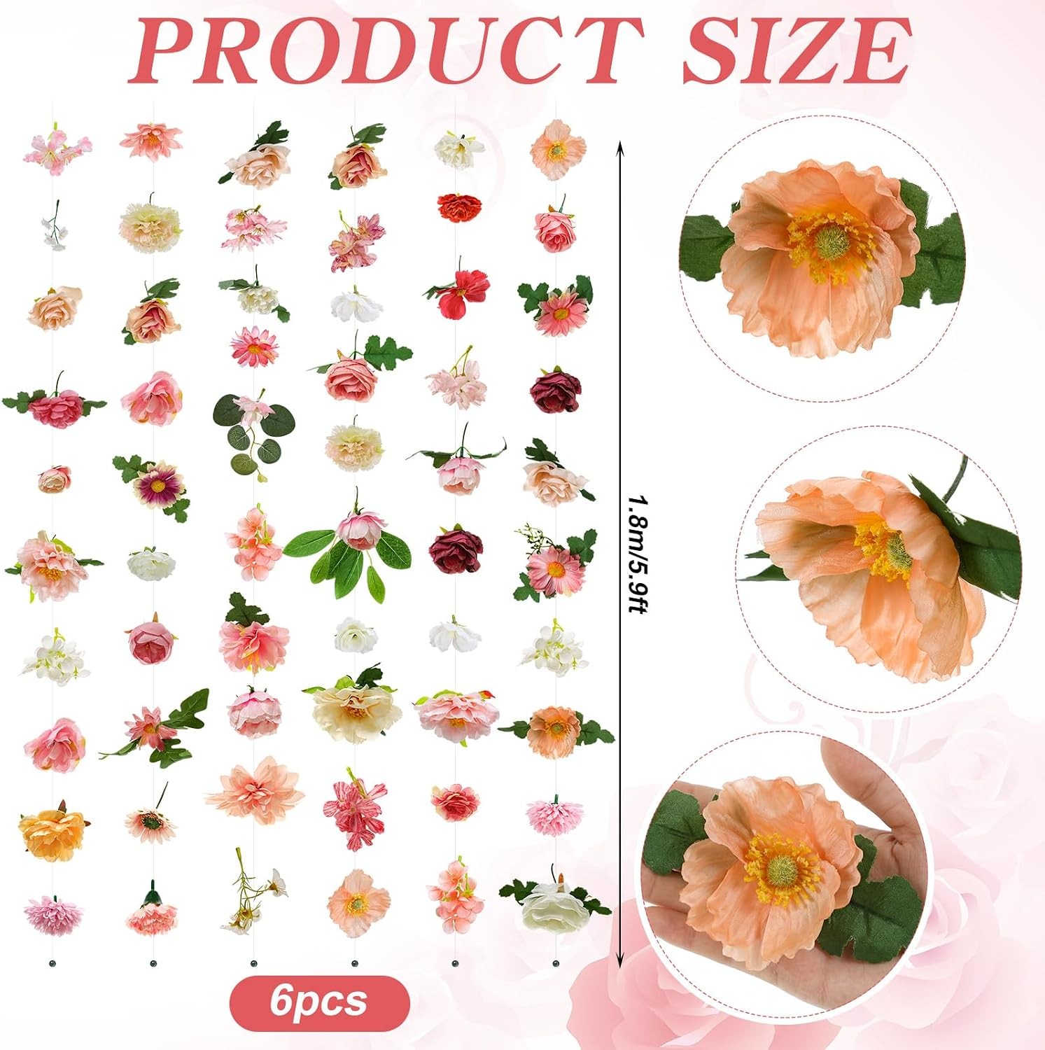 6 Pcs 35.4 ft Flower Garlands Artificial Wildflower Vines Floral Hanging