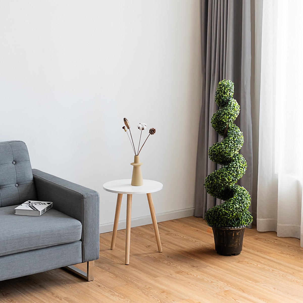 2Pcs 4FT Artificial Boxwood Spiral Tree W/Realistic Leaves Indoor Outdoor Office