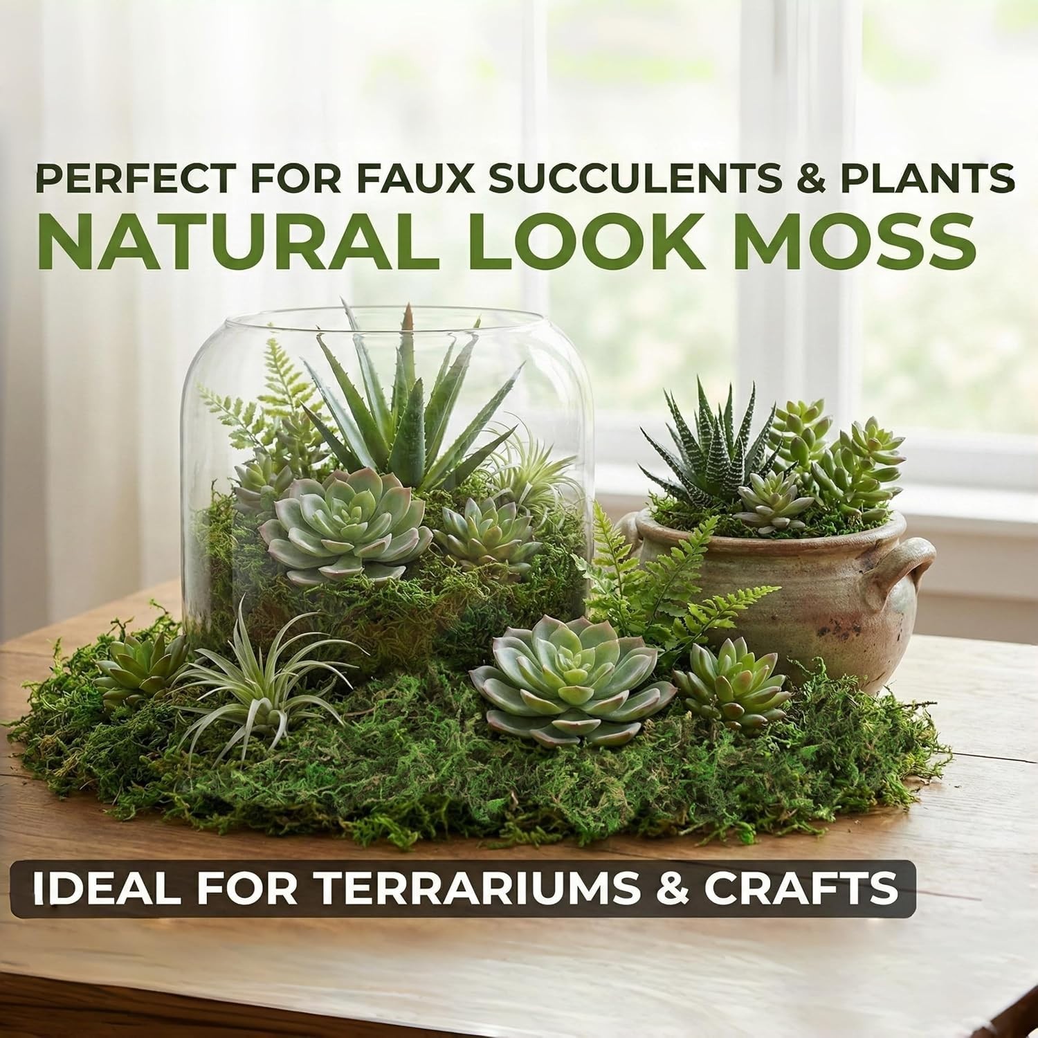 Fake Moss 4OZ – and Indoor Plants, Realistic Artificial Green Grass for Fairy…
