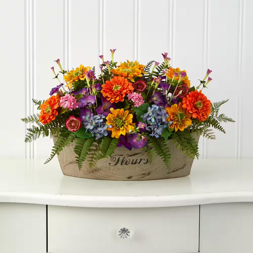 18 In. Mixed Flowers Artificial Arrangement in Decorative Vase