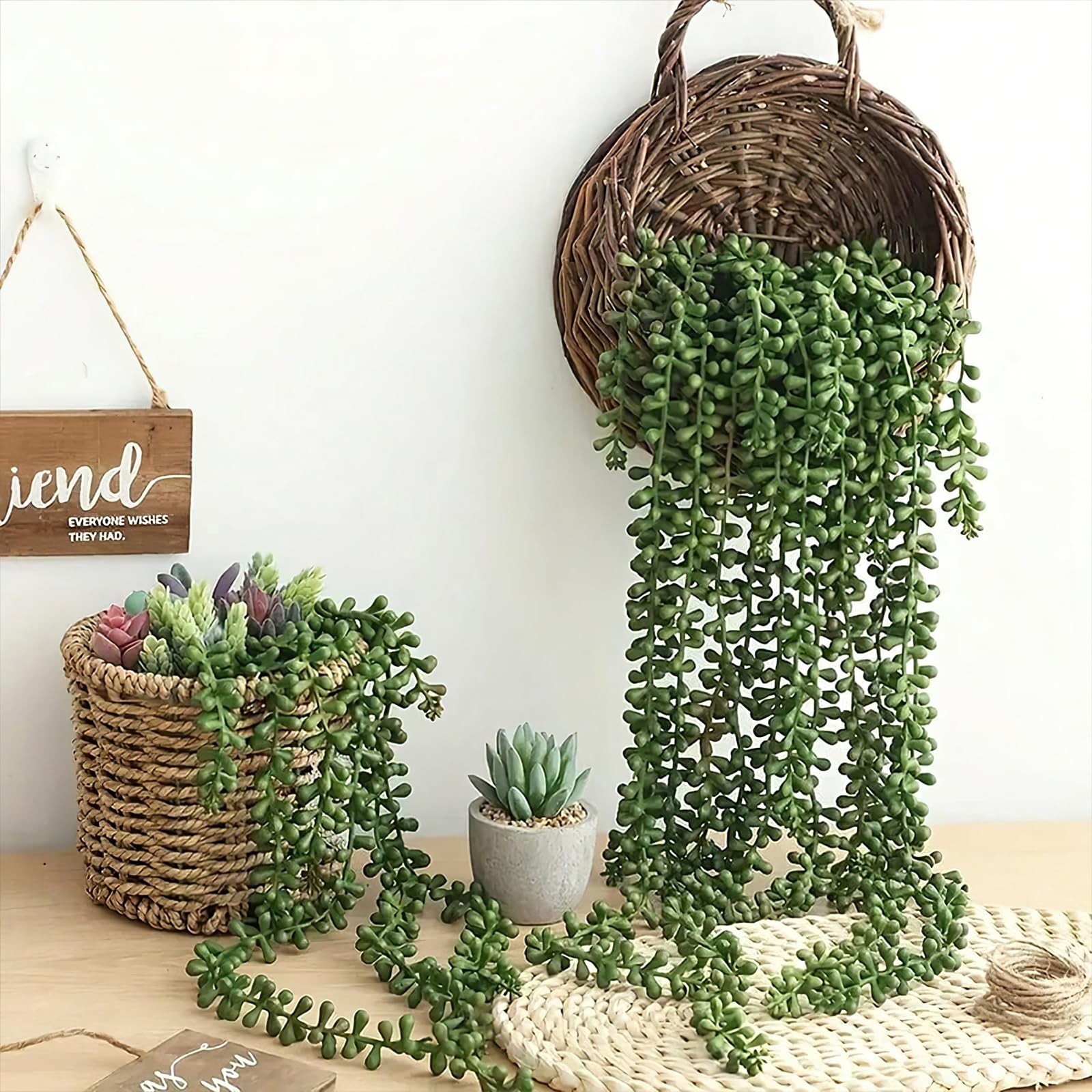 4 Pcs String of Pearls Plant Artificial Hanging Succulents Plants Draping Gre…