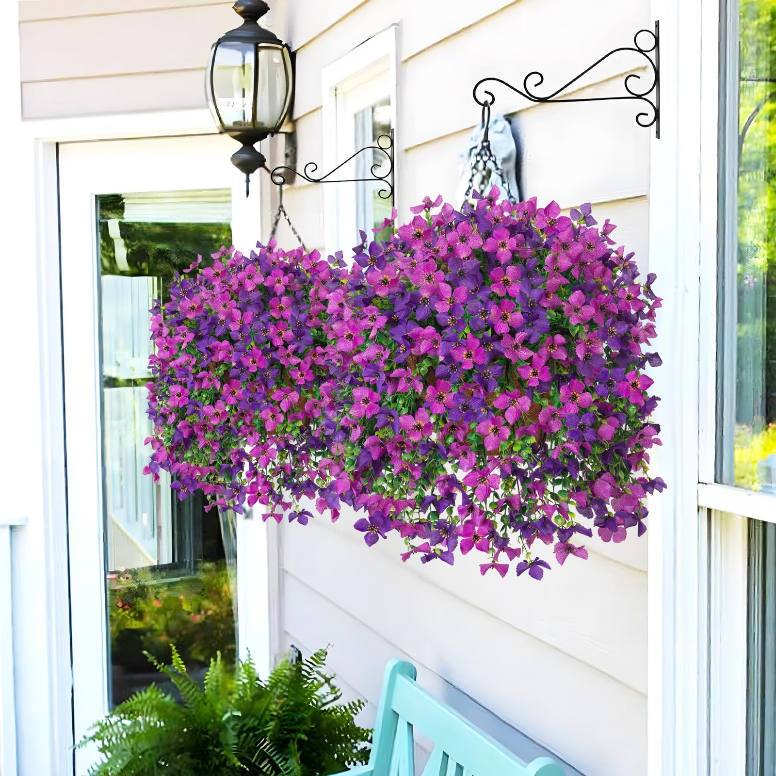 INXUGAO Artificial Hanging Flowers Plants with Basket for Outdoors, Realistic…