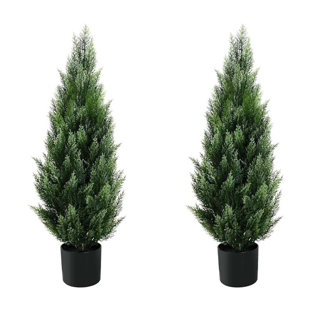 2 Pack 90 cm Artificial Cypress Tree Potted Plant Indoor Outdoor Home Yard Decor