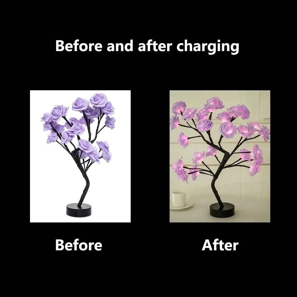 LED Rose Flower Table Lamp USB Fairy Light Tree Christmas Wedding Home Decor