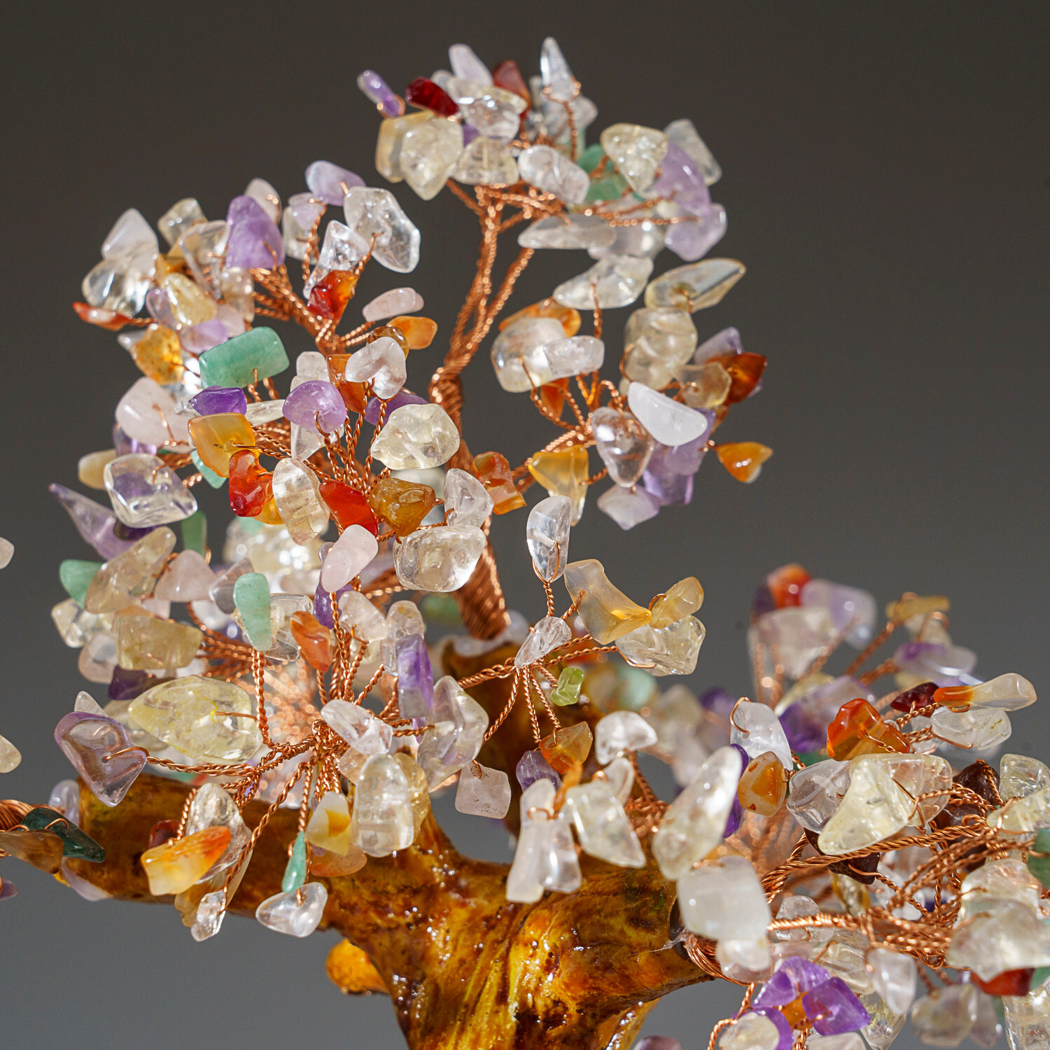 Genuine Multi Gemstone Bonsai Tree in Round Ceramic Pot (8.5”)
