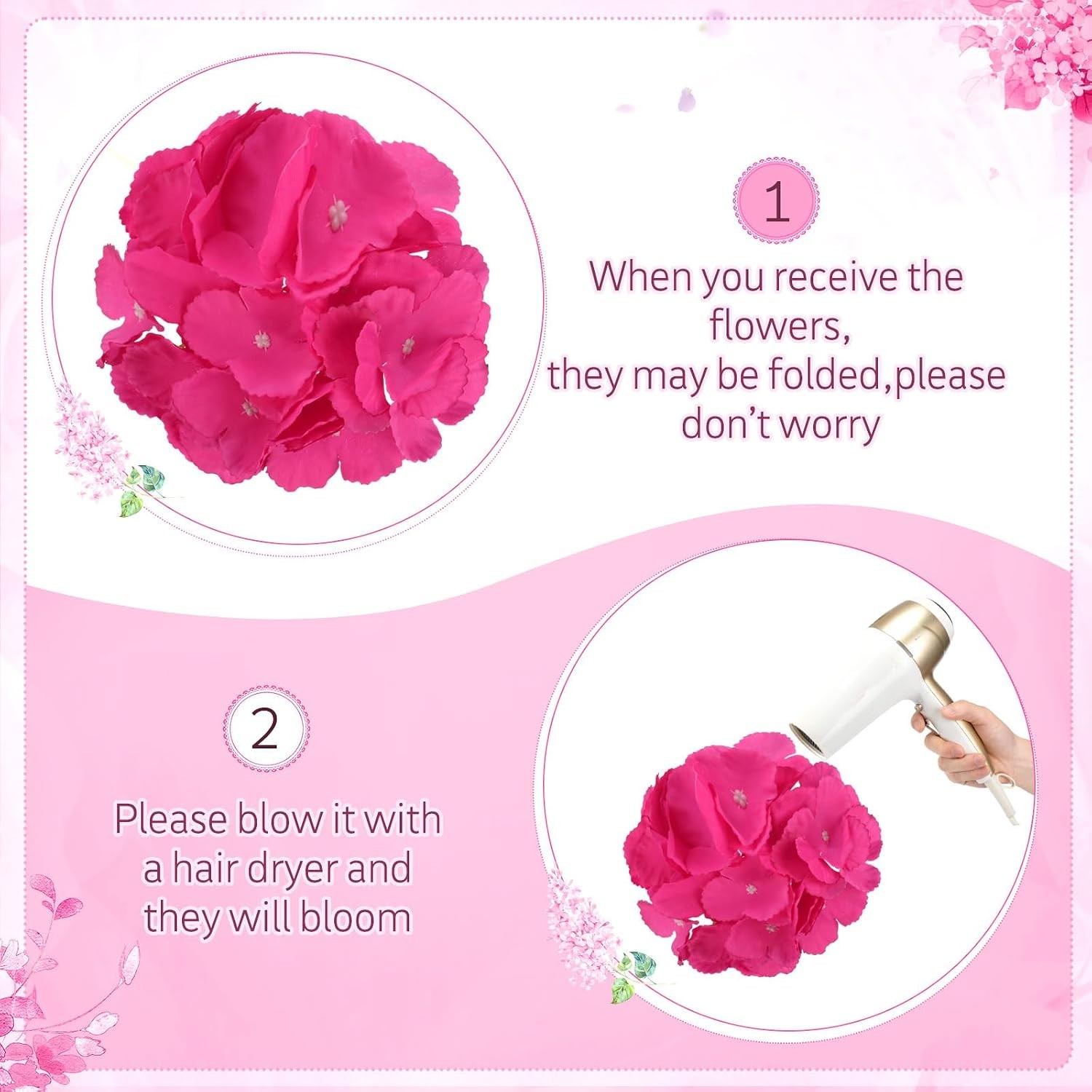150 Pcs Hydrangea Artificial Flowers Bulk 7.48 Inch Artificial Hydrangeas with
