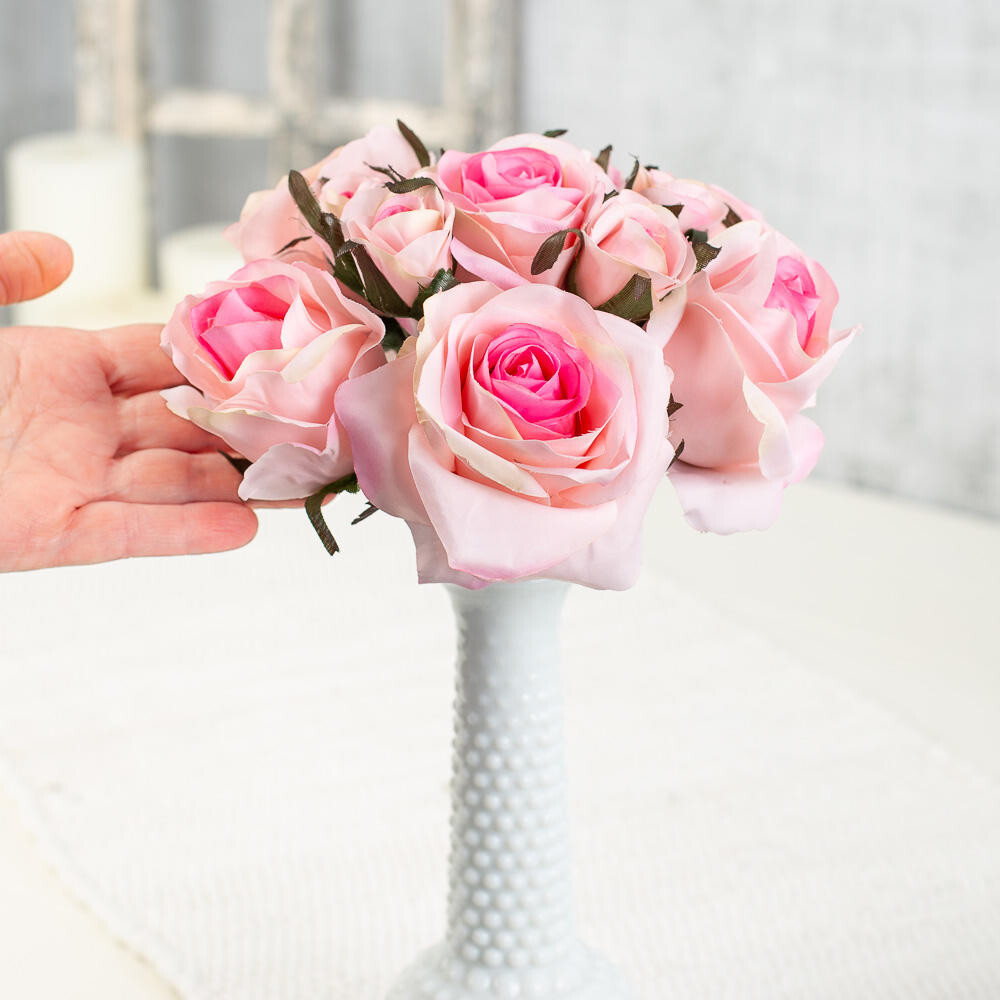 12″ Pink Artificial Silk Nosegay Rose Bunch Bouquet