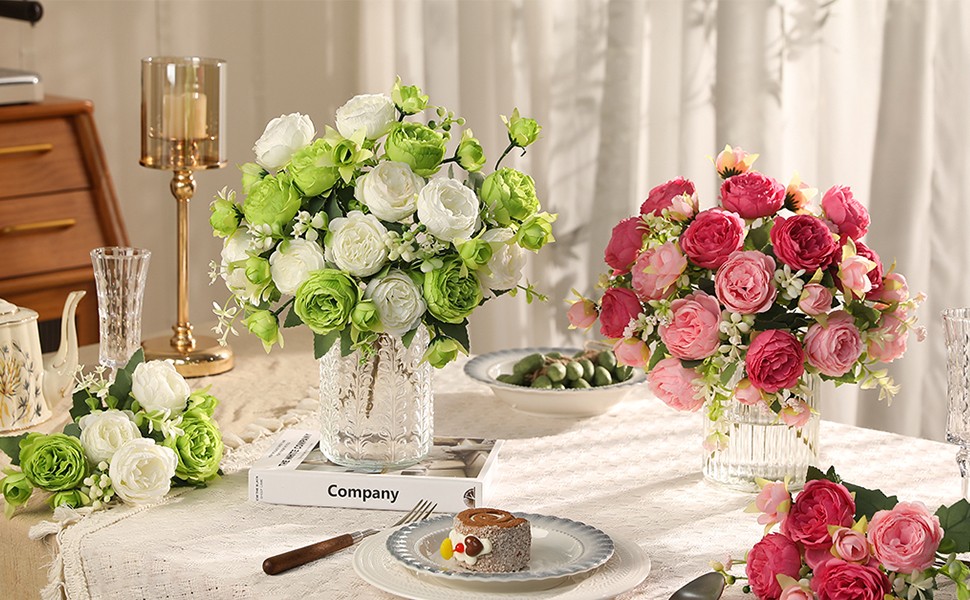 2 Bunches Peony Artificial Flowers Pink Flowers Silk Peonies Bouquets for