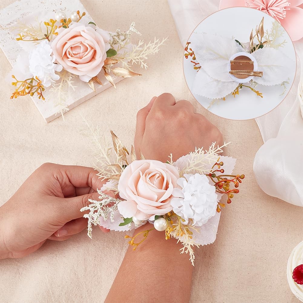 2 PCS Artificial Rose Flower Wrist Corsage Groom Boutonniere Wedding Prop
